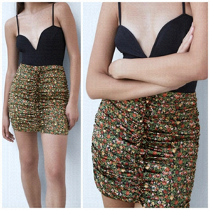 NEW Zara Floral Print Draped Ruched Mini Skirt XS